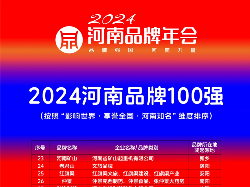 穩(wěn)居百?gòu)?qiáng)，行業(yè)引 領(lǐng)｜河南礦山榮登“河南品牌100強(qiáng)”榜單